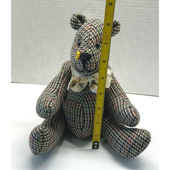 Vintage Houndstooth Sewing Teddy Bear Stuffed Animal with Honey Bee Nose Jointed - Picture 5 of 11